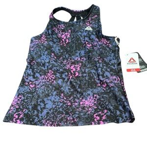Reebok Black and Pink Patterned Tank Top